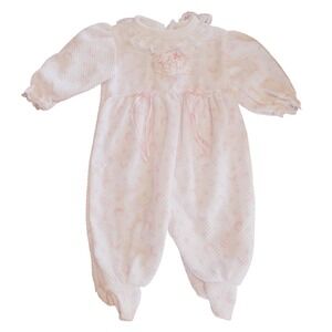 Babygro Baby Romper White Pink Moon Print Lace Trimmed Cute 0/3 Month‎ Vintage